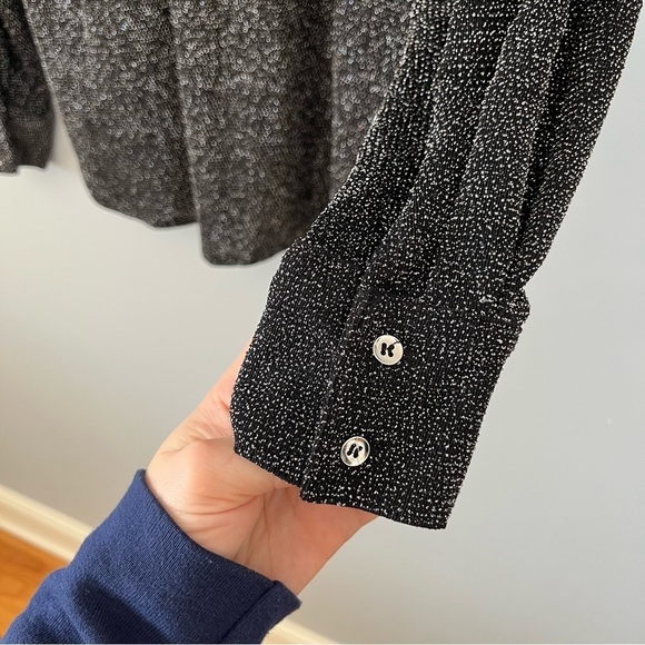 Mango Long Sleeve Collared Neckline Silver Glitter Button Down Shirt Size S NWT - Picture 15 of 16